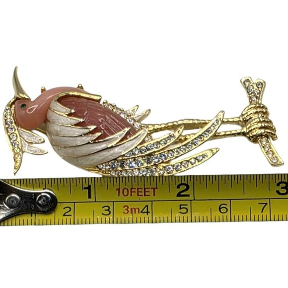 Hattie Carnegie Heron Bird Brooch Pin Coral Lucite Rhinestone Egret Unsigned VTG - Picture 10 of 10